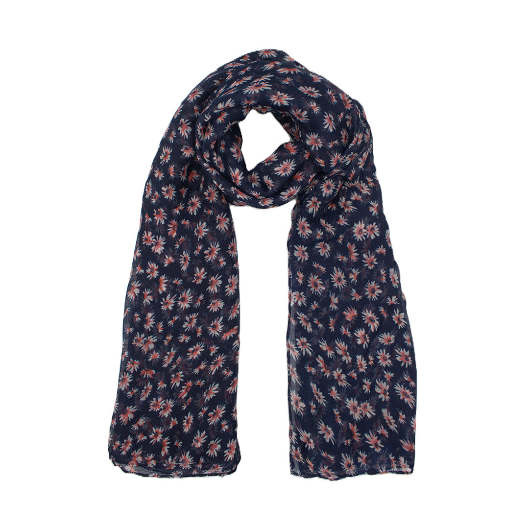Black Daisy Floral Print Scarf