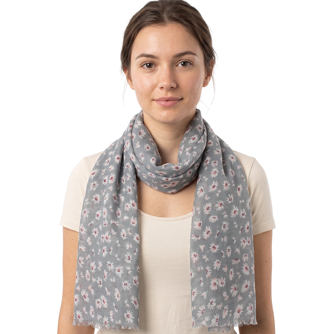 Black Daisy Floral Print Scarf