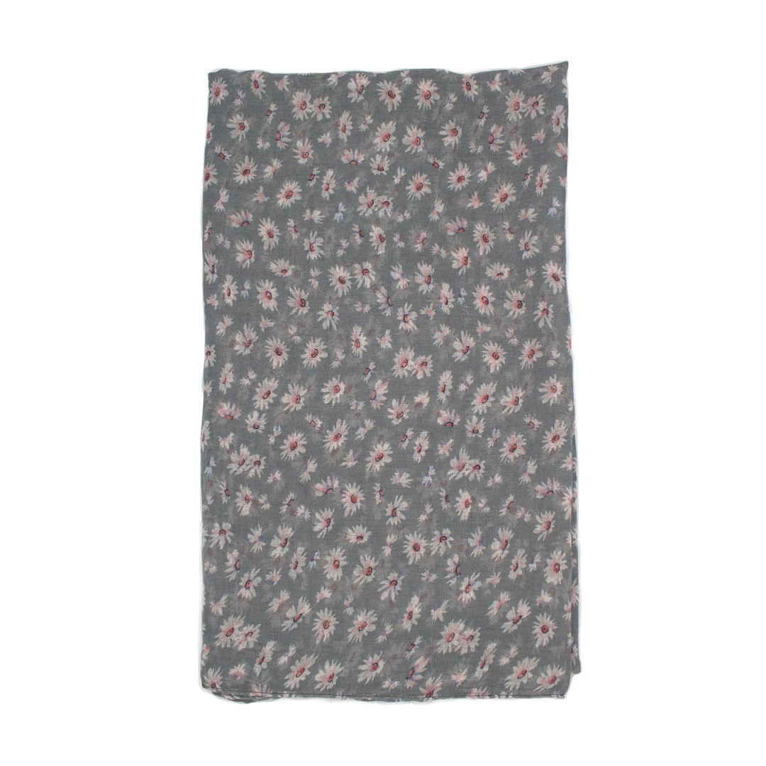 Black Daisy Floral Print Scarf