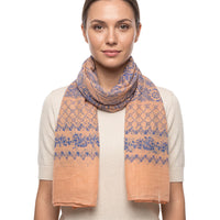 Peach & Blue Damask Print Scarf