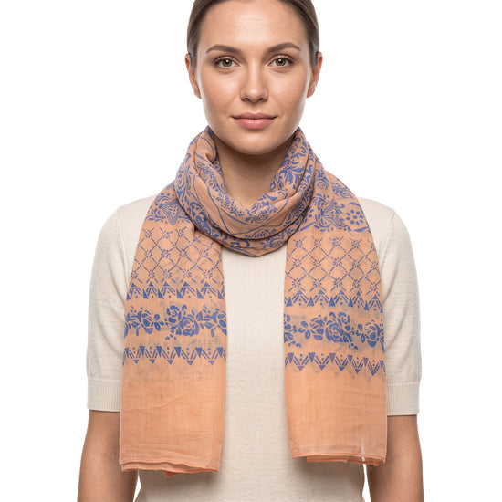 Peach & Blue Damask Print Scarf
