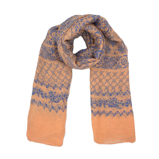 Peach & Blue Damask Print Scarf