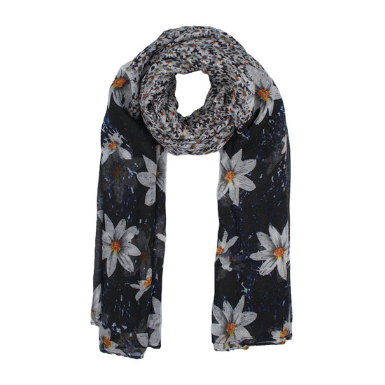 Black & White Flower Printed Scarf