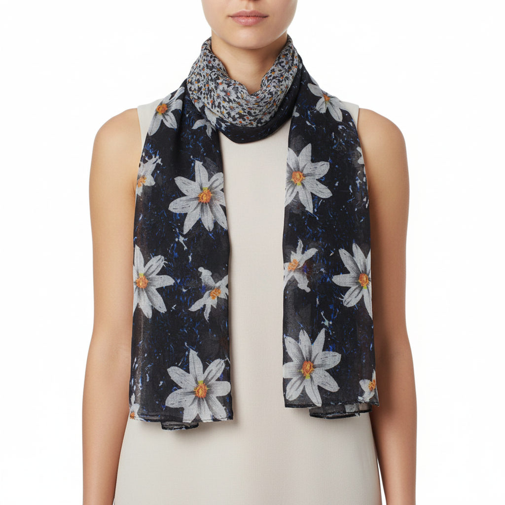 Floral patterned scarf on a white background