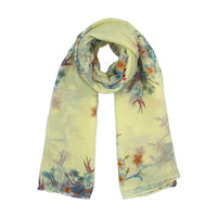 Lemon Yellow Bird & Floral Print Scarf