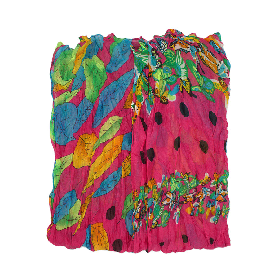 Multicolour Butterflies Polka Dot & Leaf Print Scarf