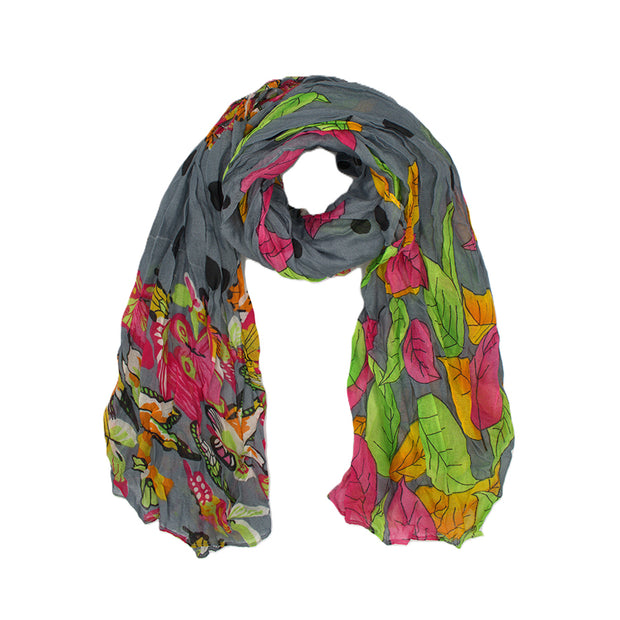 Multicolour Butterflies Polka Dot & Leaf Print Scarf