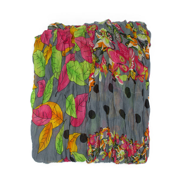 Multicolour Butterflies Polka Dot & Leaf Print Scarf