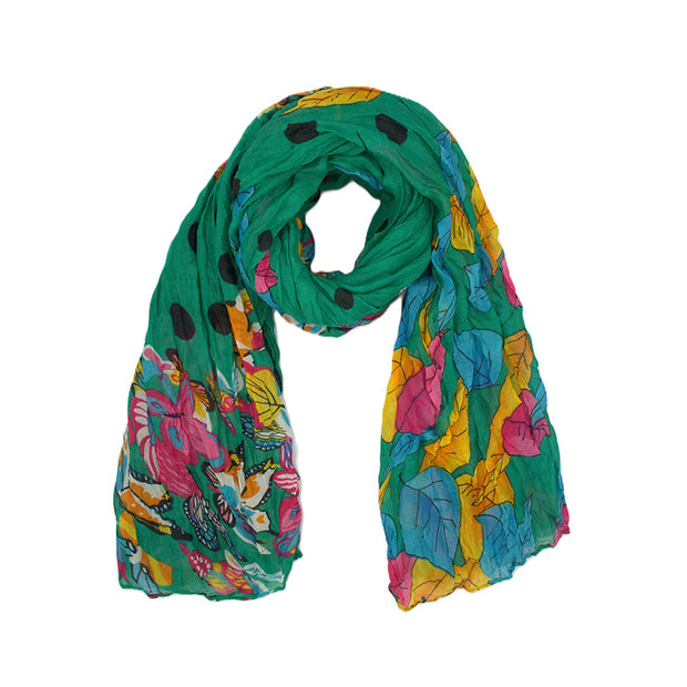 Multicolour Butterflies Polka Dot & Leaf Print Scarf
