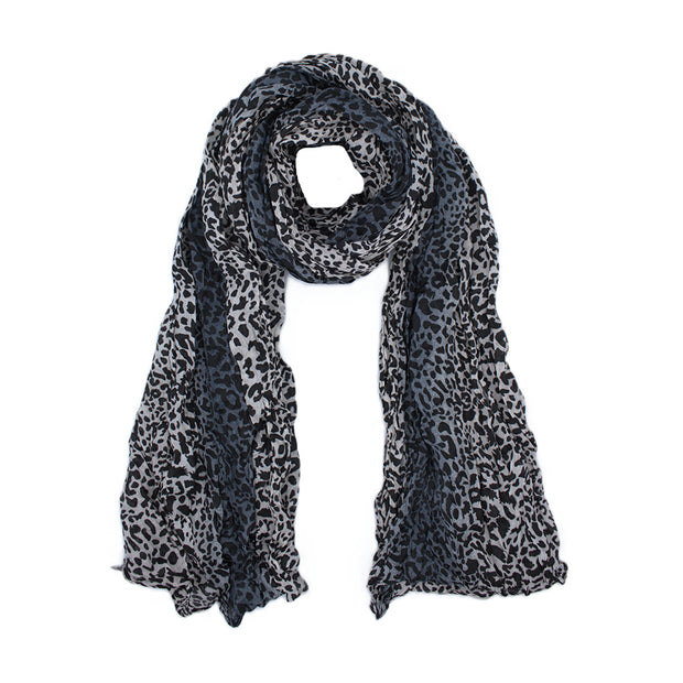 Striped Leopard Print Soft Crinkle Scarves Wrap Shawl