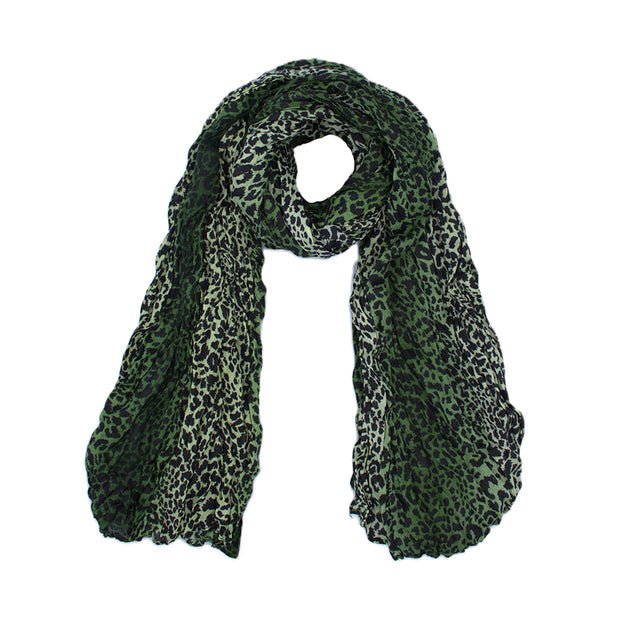 Striped Leopard Print Soft Crinkle Scarves Wrap Shawl