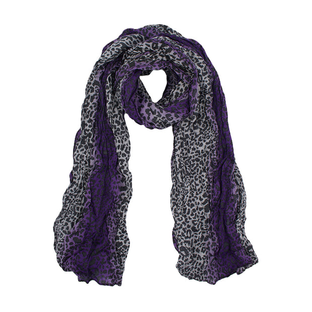 Striped Leopard Print Soft Crinkle Scarves Wrap Shawl