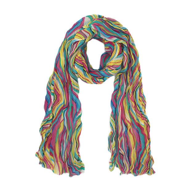 Multicolour Striped Wavy Pattern Soft Crinkle Scarves
