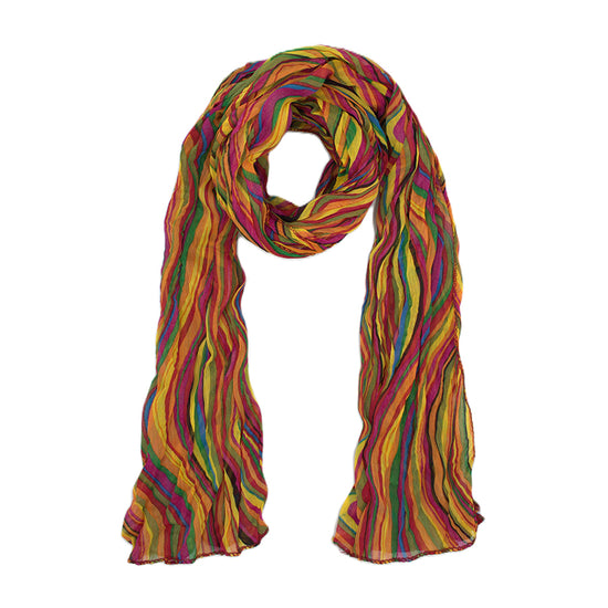 Multicolour Striped Wavy Pattern Soft Crinkle Scarves