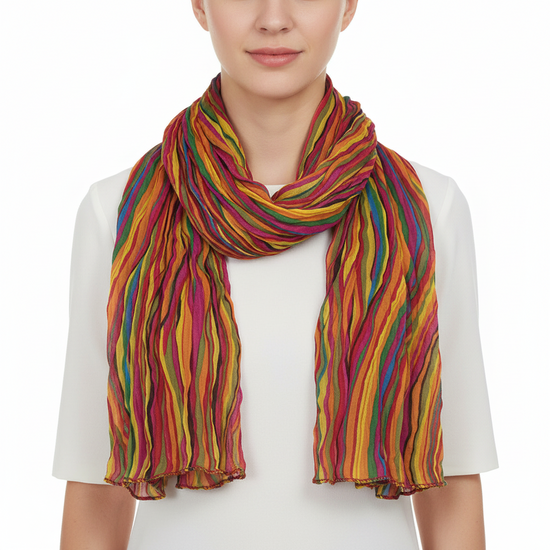 Multicolour Striped Wavy Pattern Soft Crinkle Scarves