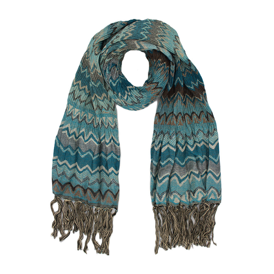 Chevron Zigzag Knit Scarf with Fringe Tassels
