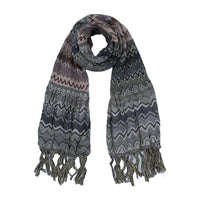 Chevron Zigzag Knit Scarf with Fringe Tassels