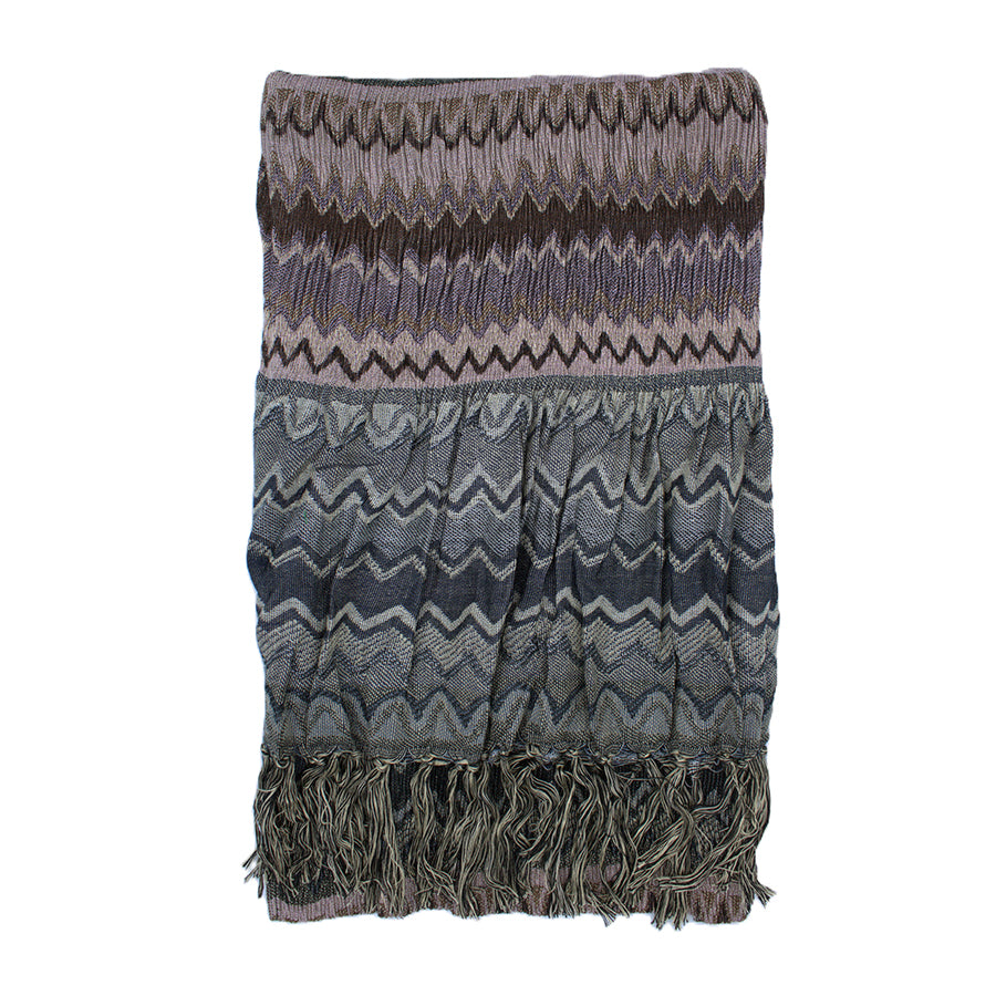 Chevron Zigzag Knit Scarf with Fringe Tassels
