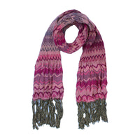 Chevron Zigzag Knit Scarf with Fringe Tassels