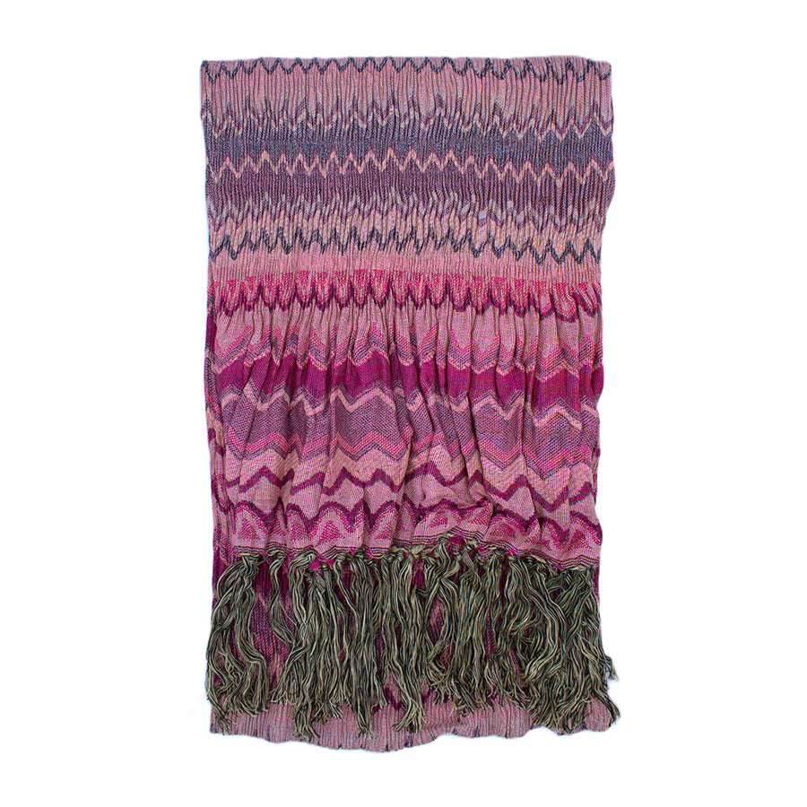 Chevron Zigzag Knit Scarf with Fringe Tassels