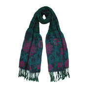 Floral Scarf with Crinkled Texture and Tassels