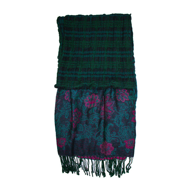 Floral Scarf with Crinkled Texture and Tassels