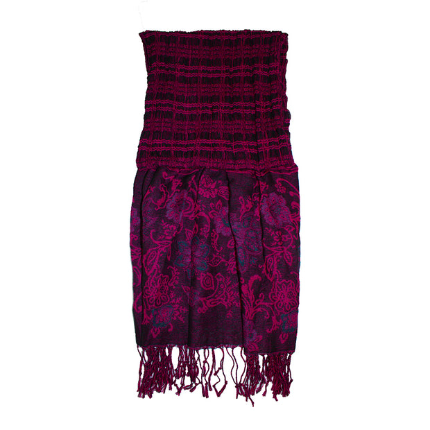 Floral Scarf with Crinkled Texture and Tassels