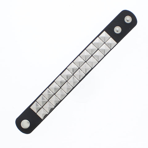 2 Row Pyramid Studded Leather Bracelet