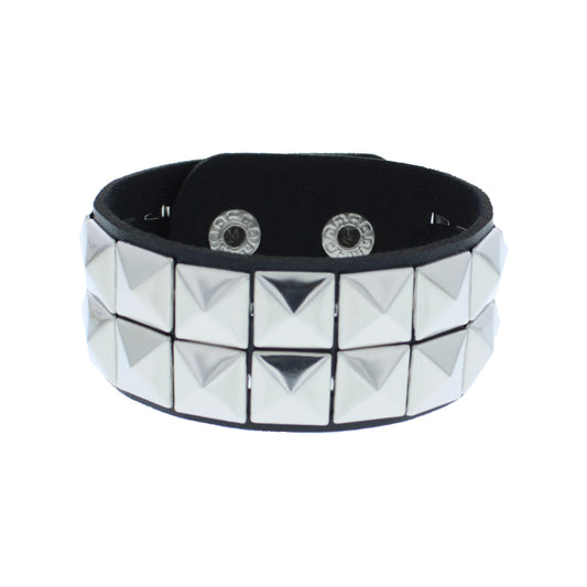 2 Row Pyramid Studded Leather Bracelet