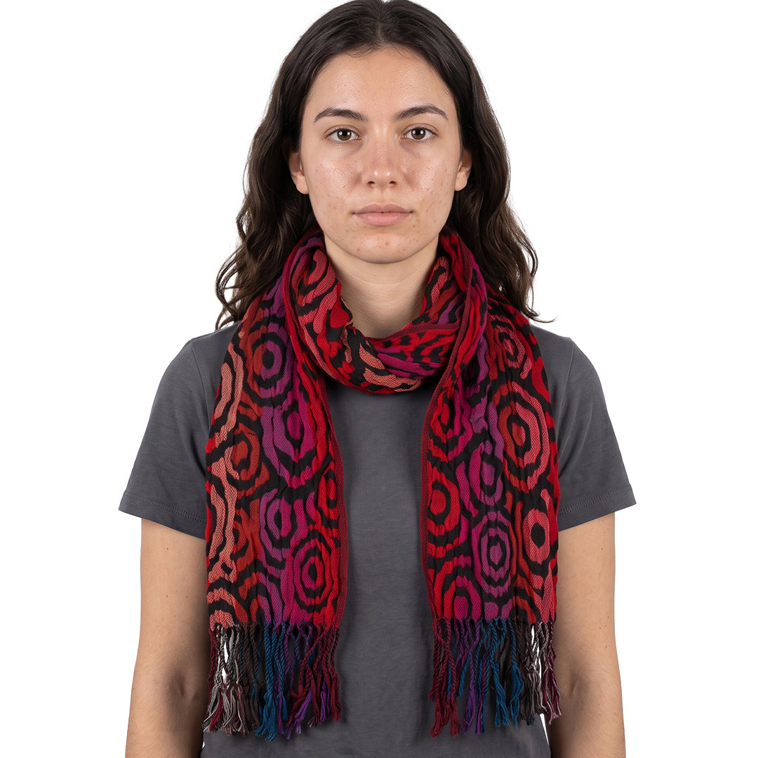 Swirl Patterned Stretchable Fringe Vintage Scarf