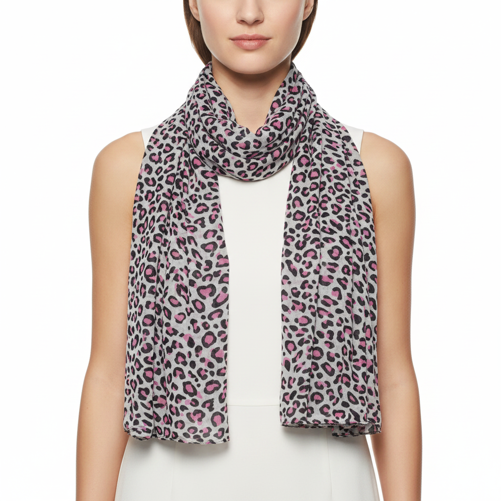 Leopard print scarf on a white background