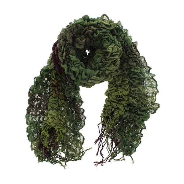 Wrinkled Checkered Brown & Green Warm Winter Scarf