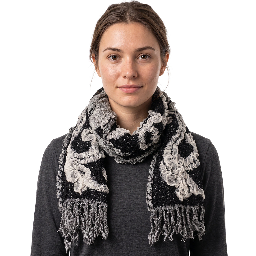Knitted Spots Circles Patterned Stretchable Scarf