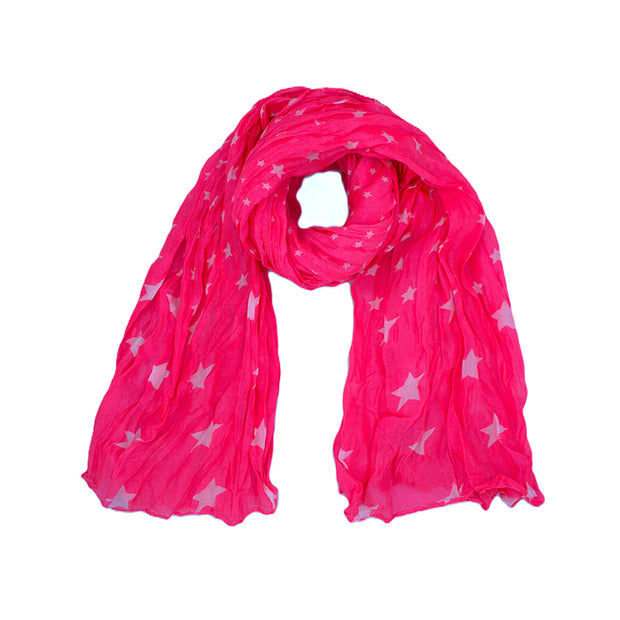 Crinkle Fabric Pink Star Print Scarf
