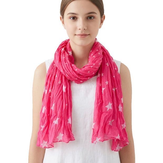 Crinkle Fabric Pink Star Print Scarf
