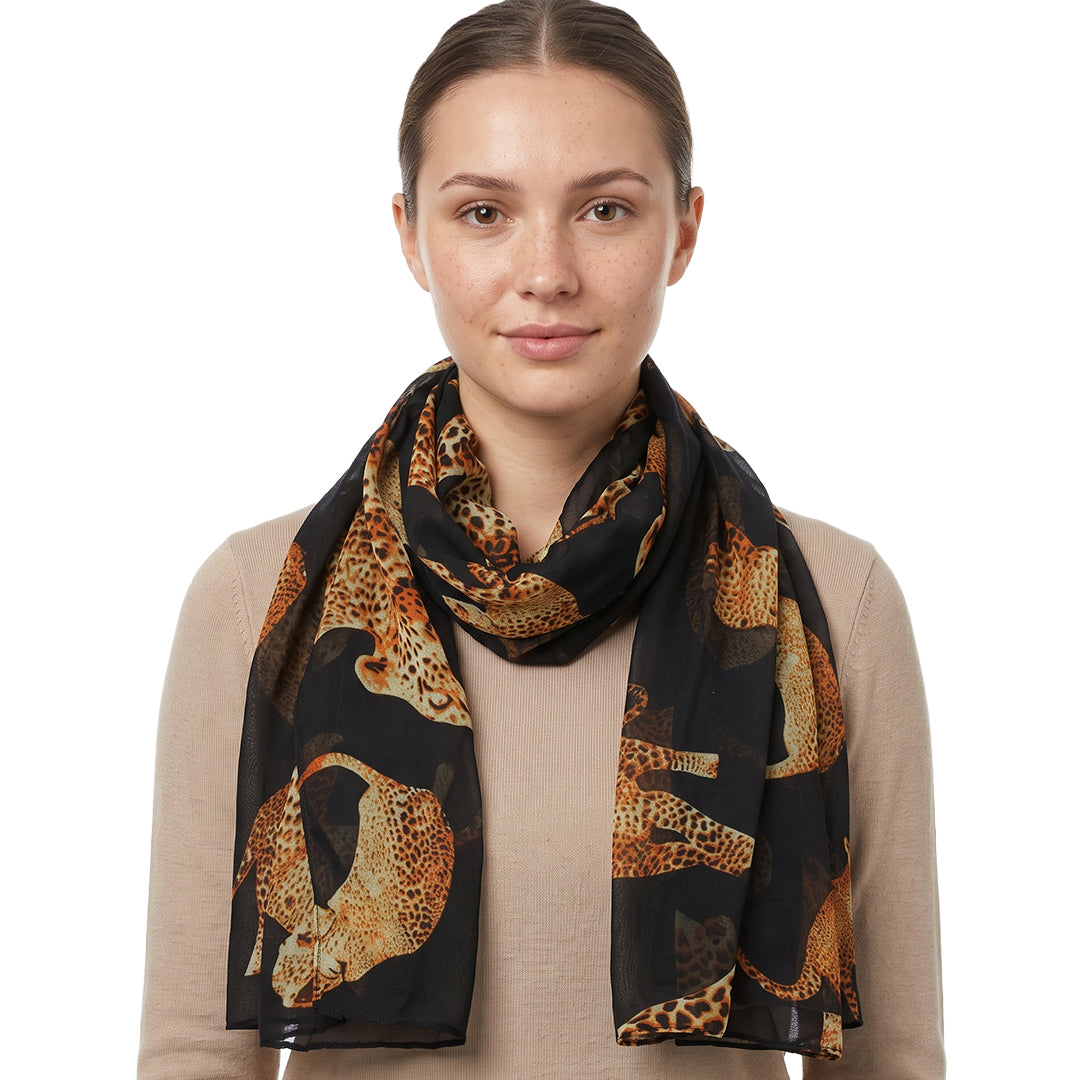 Leopard Print Chiffon Scarf