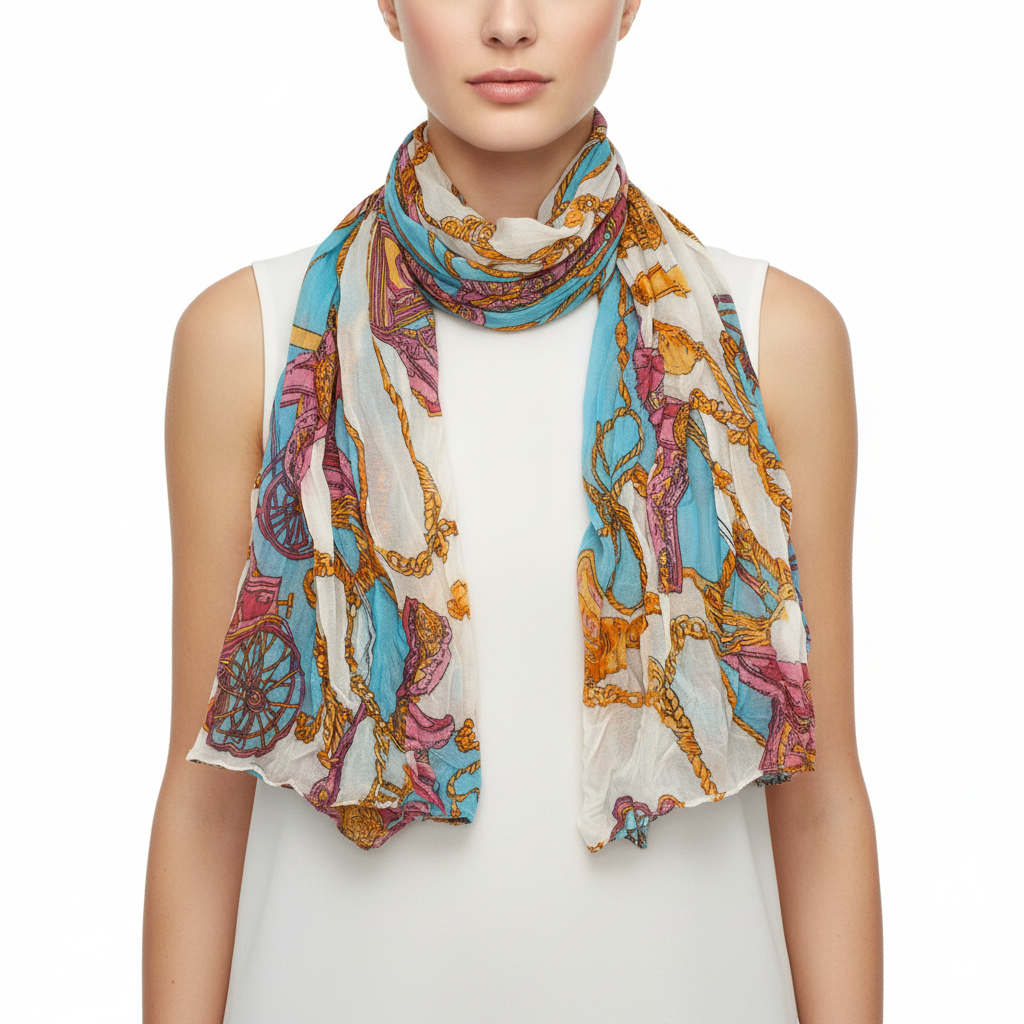 Colorful patterned scarf on a white background