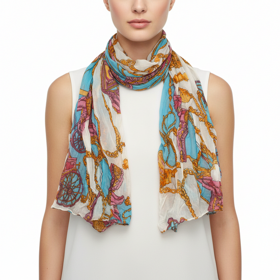 Multicolour Vintage Horse Carriage Print Scarf