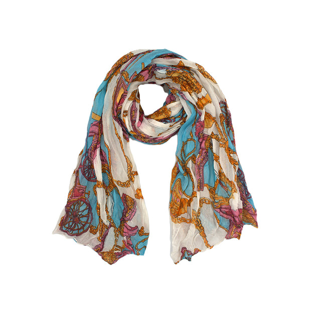 Multicolour Vintage Horse Carriage Print Scarf