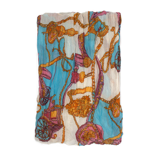 Multicolour Vintage Horse Carriage Print Scarf