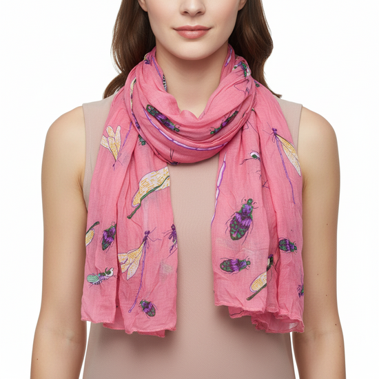 Soft Crinkle Scarf with Dragonfly and Insect Print