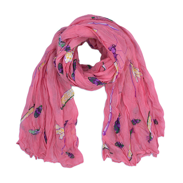 Soft Crinkle Scarf with Dragonfly and Insect Print