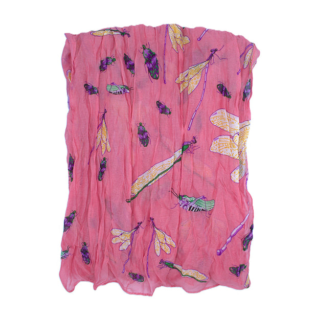Soft Crinkle Scarf with Dragonfly and Insect Print