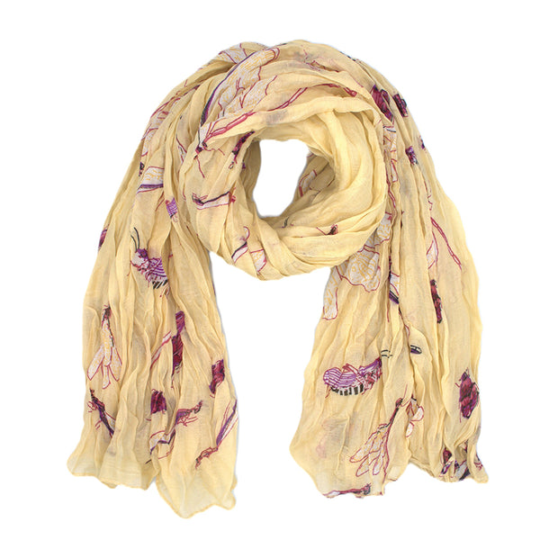 Soft Crinkle Scarf with Dragonfly and Insect Print