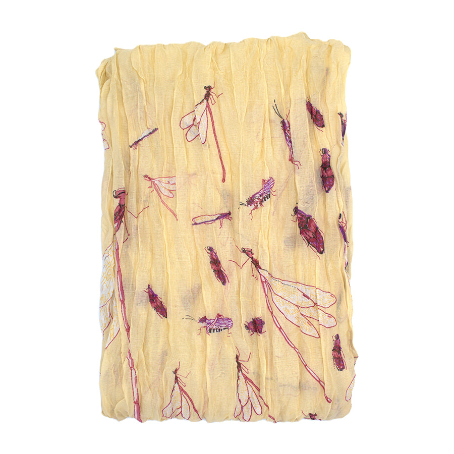 Soft Crinkle Scarf with Dragonfly and Insect Print