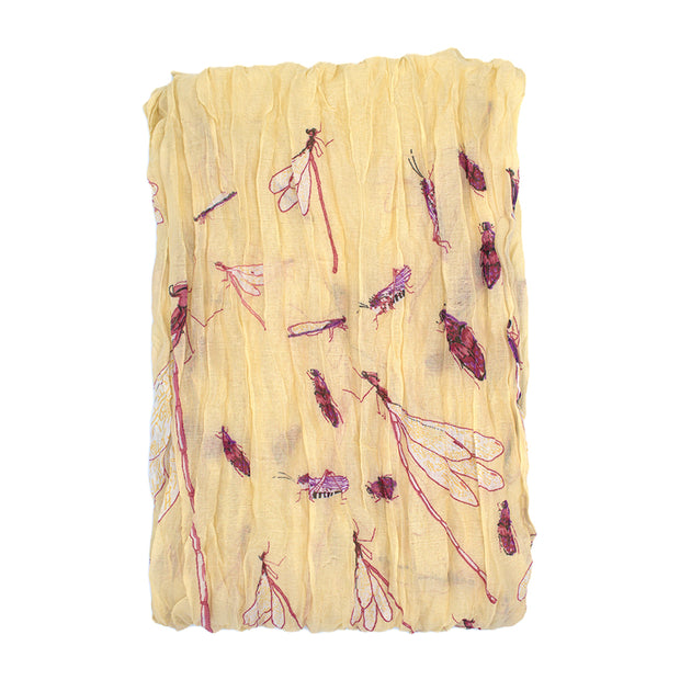 Soft Crinkle Scarf with Dragonfly and Insect Print