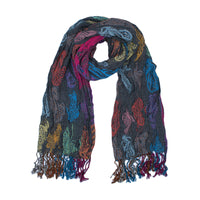 Butterfly Print Crinkle Scarf with Tassels