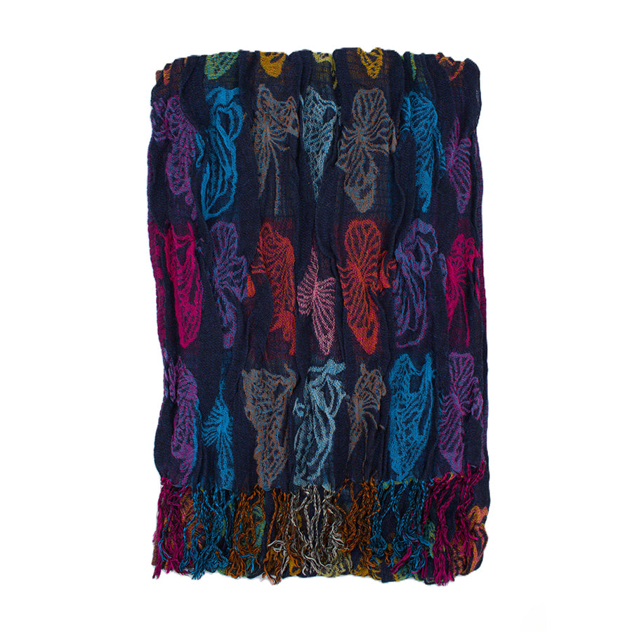 Butterfly Print Crinkle Scarf with Tassels