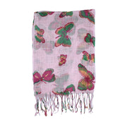 Multicolour Butterfly Print Scarf with Tassels
