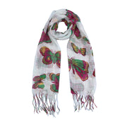 Multicolour Butterfly Print Scarf with Tassels